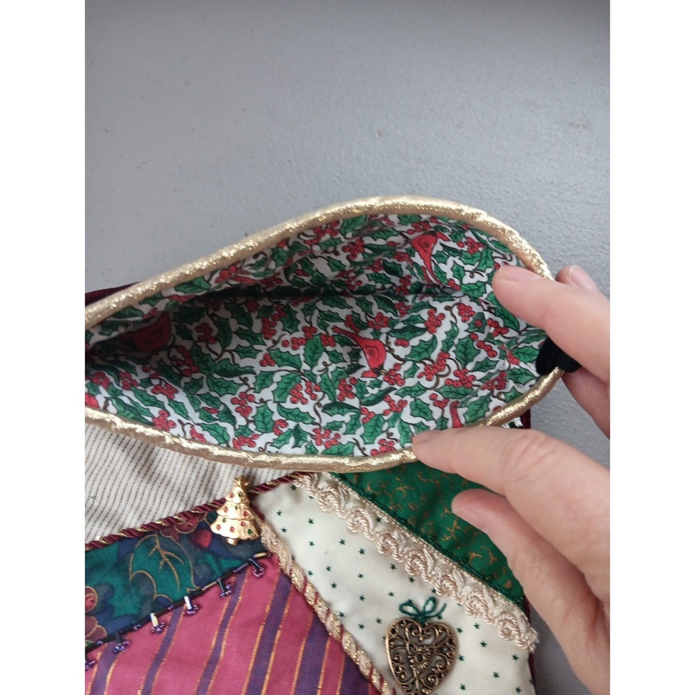 Red Velvet Christmas Stocking Handmade Sequins Charms Vintage Cottagecore‎ - Picture 6 of 8